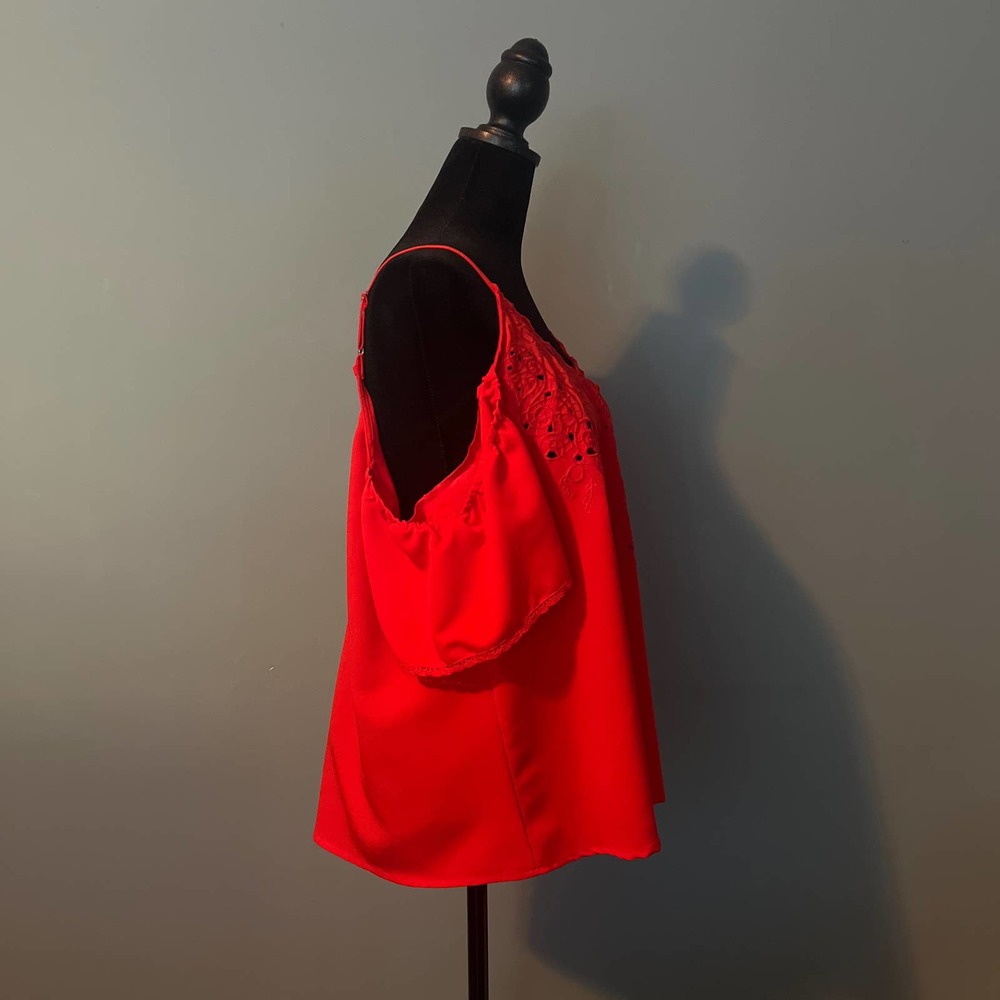 Blue Rain Cold Shoulder Tomato Red Shirt - Picture 4 of 5